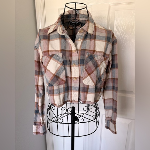 RSQ Tops - RSQ Plaid Button-Up Shirt in Cream, Rust & Gray Tones